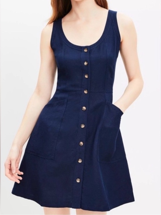 LOFT Dresses & Skirts - NWT LOFT Navy Sleeveless Button-Front Mini Dress 8